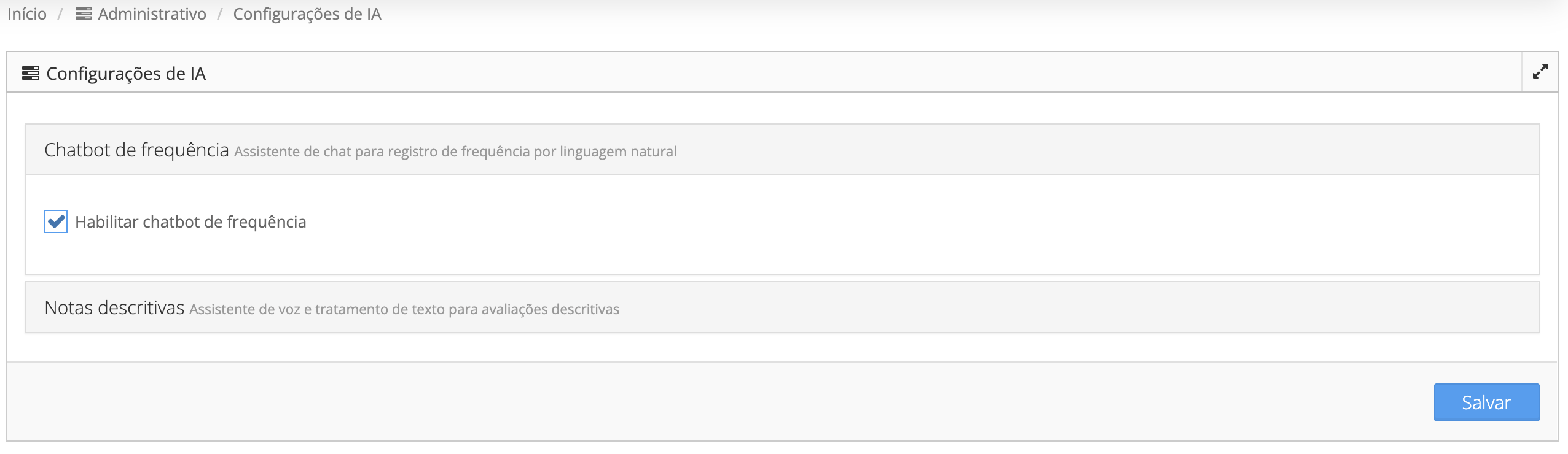Painel de Configurações de IA - visão geral