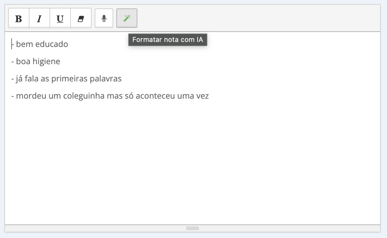 Editor com rascunho e tooltip do botão de IA