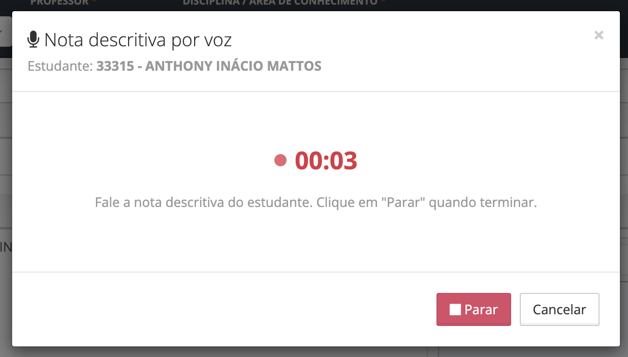 Modal de gravação de voz